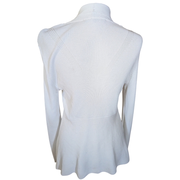 WHBM White Cardigan Ribbed Knit Open Front Hi Low preppy Classic Sz M - Picture 3 of 10